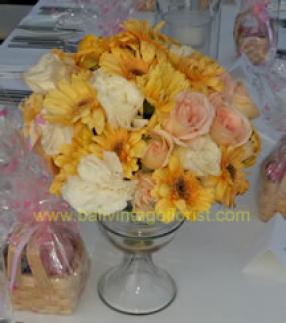 Rose -gerbera in clear holiday vases 
